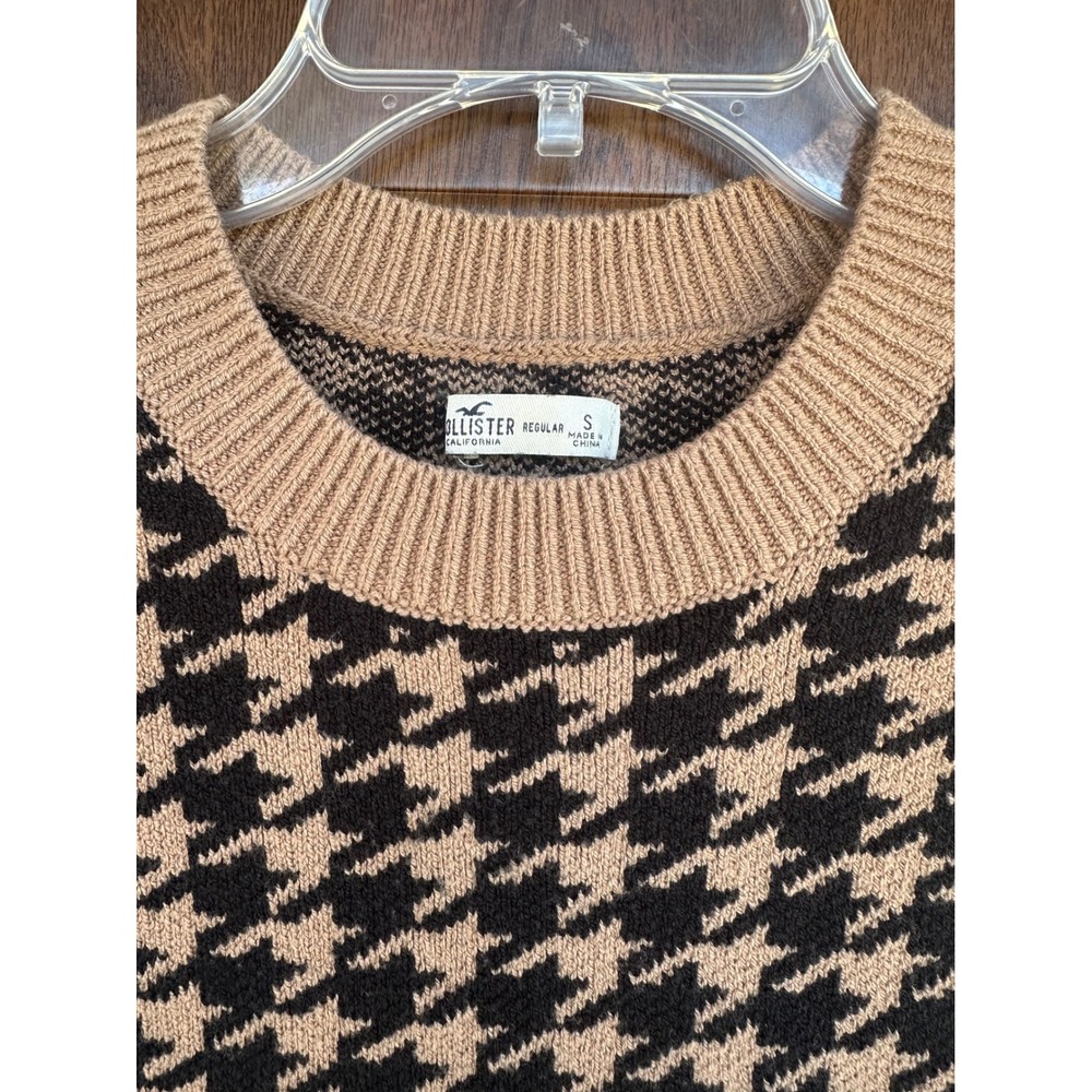 Hollister Women Y2K Brown & Black Houndstooth Long Sleeve Mini Sweater Dress S - Picture 3 of 4